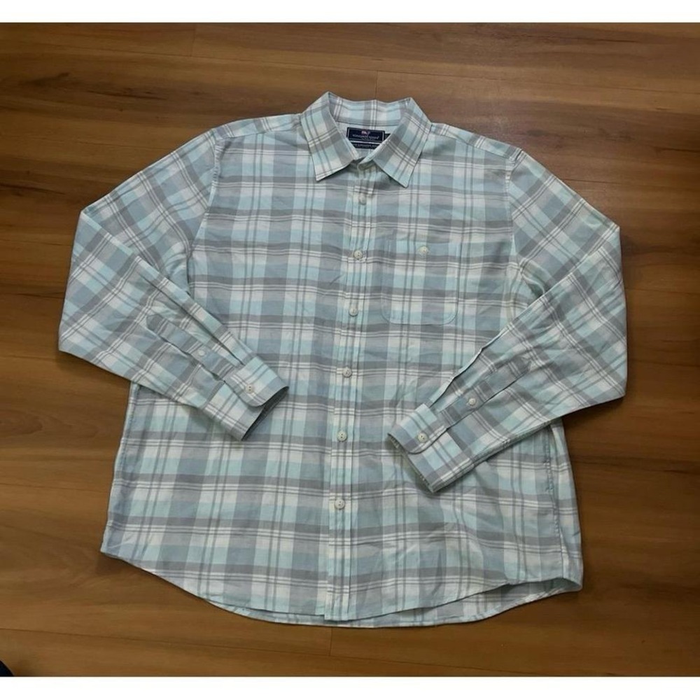 Mens Vineyard Vines Slim Longshore Silk Blend Plaid Button‎ Down Casual Shirt